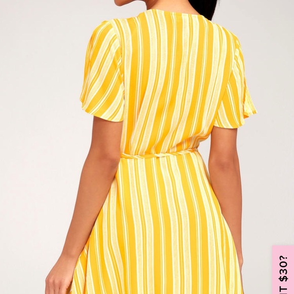 Lulus Sun Times Yellow Striped Wrap Dress - Picture 3 of 5
